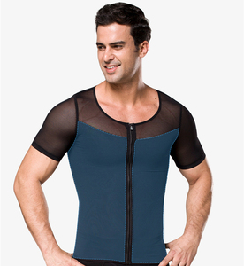 Camisa de compresión para hombre, <span class=keywords><strong>camiseta</strong></span> moldeadora de Cuerpo Adelgazante con cremallera, ropa interior de entrenamiento de <span class=keywords><strong>Abdomen</strong></span> Abs, 180G, venta al por mayor - Product Image 5