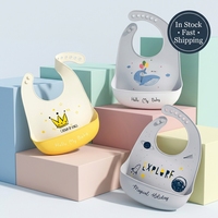 Bavoir pour bébé en silicone de qualité alimentaire 100% premium avec poche large et profonde pour attraper les aliments - Bavoir d'alimentation réglable, imperméable, sans BPA, doux