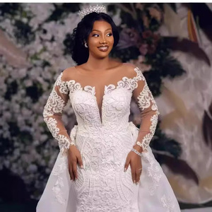 Mermaid Wedding Dress With Long <b>Sleeves</b> Lace Embroidery Sweetheart Neckline White Train <b>Bridal</b> Gown - Product Image 3