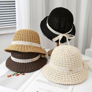 Women Pastoral Style Bucket Straw <b>Hat</b> Lace Ribbon Bowknot Spring Summer Casual Beach Sun <b>Hat</b> - Product Image 2