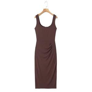 เดรสไหมพรมคอเหลี่ยมทรงเข้ารูป รุ่น Runqi แต่งจีบเอว สีพื้น ไซส์ใหญ่ สวมใส่สบายทุกวัน รุ่น N9249 - Product Image 1