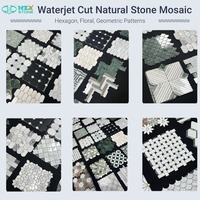 Mosaïque en pierre naturelle HZX, marbre Rosa Norvegia, cristal blanc, incrustation en laiton, mosaïque en marbre découpée au jet d'eau, design de carreaux pour murs et sols