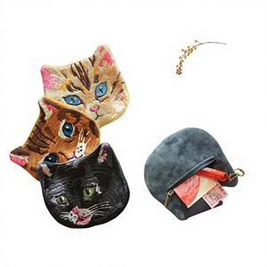 Porte-monnaie en tissu brodé avec illustration de chat Nathalie Le Let, style japonais, visage de chat, dessin animé, mignon, petit sac de rangement - Product Image 1