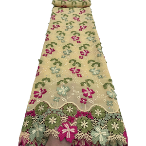 NI.AI - Tela de Encaje Suizo con Apliques Florales Africanos Nigerianos, Borde de Encaje con Ojales, Bordado 3D, Tela de Encaje con Pedrería para Vestidos de Fiesta - Product Image 6