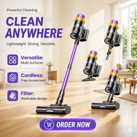 Aspirateur balai sans fil 400W, autonomie de 50 min, phare LED, filtration HEPA, pour sols durs et tapis