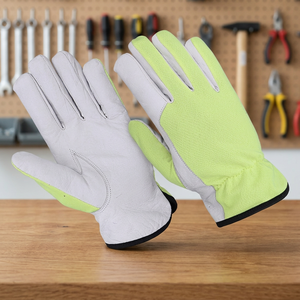 Gants de sécurité en cuir PU blanc et jaune JNA GROUP, pointes des doigts antidérapantes, bracelet élastique, épaisseur 11 oz, résistance à la chaleur - Product Image 4