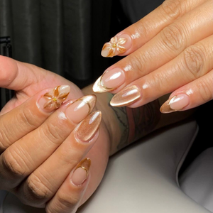 <span class=keywords><strong>Uñas</strong></span> Postizas Hechas a Mano, Medianas, Almendradas, con Punta Francesa, Diseño de Flores Rosadas en 3D, <span class=keywords><strong>Uñas</strong></span> Acrílicas para Mujer - Product Image 5