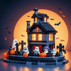Halloween Haunted House <b>Building</b> <b>Blocks</b> <b>Set</b> For Kids 4-7 Years Old Fantasy Construction Toy With Lights And Decorations - Product Image 3