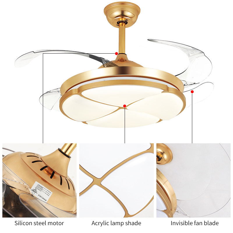 LED Intelligent Ceiling Fan Lamp for Home Full Spectrum Mute Frequency Conversion for Bedroom Dining Living Room Invisible Fan