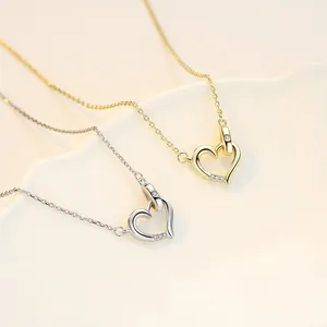 Yeni moda güzel takı 925 ayar gümüş 18k altın kaplama özel zincir kalp kadınlar için kolyeler