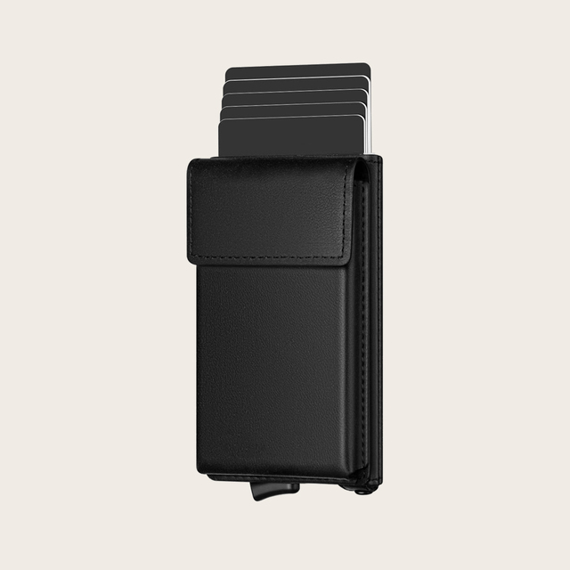 Wholesale Slim Minimalist Metal Credit Card Holder Men's Aluminum Pop-up Leather Wallet