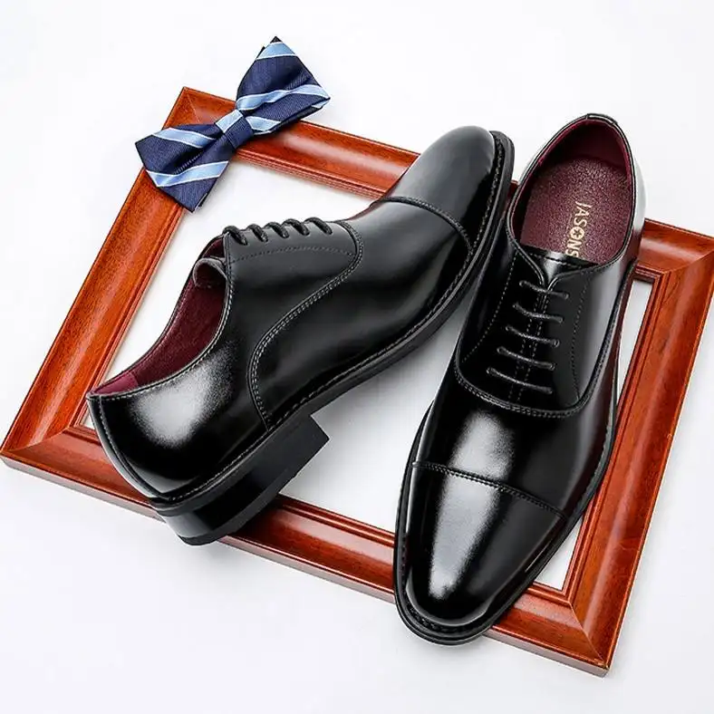 Hot selling 2023 Manufacturer Supplier black genuine real leather men shoes oxfords dress shoes for men