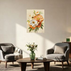 Impasto Thick Texture Orange White Poppy <b>Abstract</b> Geometric Modern <b>Canvas</b> Wall Art Hand Painted Flower Oil Painting Bedroom - Product Image 3