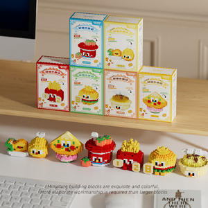 Bloques de Construcción de Hamburguesas y Papas Fritas de Dibujos Animados, Serie de Bloques Pequeños, Juguetes Educativos para Niños, Modelo DIY - Product Image 1
