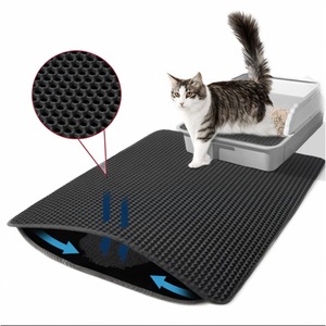 Tapis à litière pour chat double couche, 60x90cm, bleu, structure nid d'abeille, anti-éclaboussures, facile à nettoyer - Product Image 2