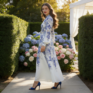 Vestido Maxi Bohemio de Lino de Lujo Ligero ZYHT 70175 con Estampado Floral de Primavera, Mangas Largas con Volantes, Vestidos Boho para Mujer - Product Image 2