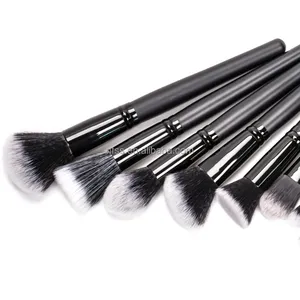 Good Price Your Own Logo Customised Chucky Full Size Blending Face Women Brushes Kits Cosmetic 16Pcs Black Makeup Brush Set
