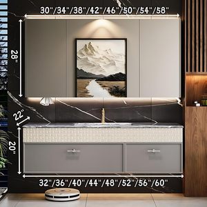 Mueble <span class=keywords><strong>de</strong></span> <span class=keywords><strong>Baño</strong></span> Moderno <span class=keywords><strong>de</strong></span> Lujo con Doble Cajón, Montado en la Pared, Color Blanco, con Lavabo <span class=keywords><strong>de</strong></span> Cerámica Integrado y Espejo con Gabinete LED Inteligente - Product Image 2