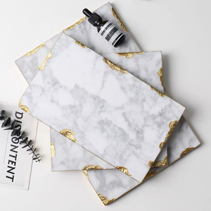 Hình chữ nhật vàng <span class=keywords><strong>Inlay</strong></span> đá cẩm thạch tự nhiên khay trang trí đồ trang sức vòng cổ lưu trữ khay đá cẩm thạch đế lót ly cho phòng tắm trang trí nội thất - Product Image 5