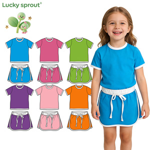 Nuovo Design Set di Abbigliamento Estivo per Bambini, Completo Due Pezzi per Bambine, Stampa Tinta Unita, Abiti Boutique all'Ingrosso - Product Image 1