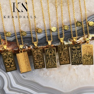 Gioielli di Moda Collana Placcata Oro 18k in Acciaio Inossidabile 316l con Carta dei <span class=keywords><strong>Tarocchi</strong></span> Astrologia <span class=keywords><strong>Oroscopo</strong></span> 12 Segni Zodiacali per Uomo e Donna - Product Image 5