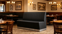 Banquettes de restaurant modernes personnalisables avec matériaux en cuir PU, bois et pierre, écologiques, durables, faciles à nettoyer, mobilier commercial