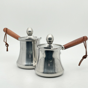 Ahşap Saplı Paslanmaz Çelik Türk Kahvesi Cezvesi, Arapça Yunan Moka Kahvesi Çay Sütü Demleme İçin - Product Image 1