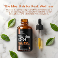 Vente directe usine – Gouttes de Vitamine K2 MK7 + D3 liquide pour le soutien des os, du cœur, de l'immunité et des nerfs cérébraux, avec compte-gouttes