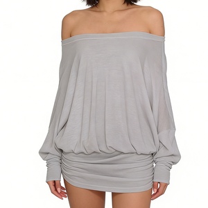 Vestido Mini Bodycon de Fiesta para Mujer con Hombros Descubiertos, Manga Murciélago y Fruncido, Estilo Moda - Product Image 3