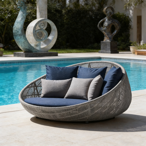 Lit de repos rond de luxe moderne pour <span class=keywords><strong>jardin</strong></span>, transat <span class=keywords><strong>en</strong></span> <span class=keywords><strong>rotin</strong></span> <span class=keywords><strong>tressé</strong></span> pour piscine, mobilier d'extérieur imperméable, grand canapé-lit de patio - Product Image 3