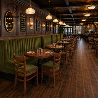 Ensemble de mobilier de restaurant Ron Group : solution tout-en-un avec table ronde ou carrée en bois, chaise rembourrée et banquette demi-cercle en velours