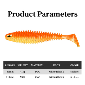 Chất Lượng Cao 80Mm 110Mm Nhân Tạo Mềm Mồi PVC Chất Liệu Threaded Mồi 8 Màu Sắc T-Đuôi Mềm Thu Hút Cho Vàng Pomfret - Product Image 2