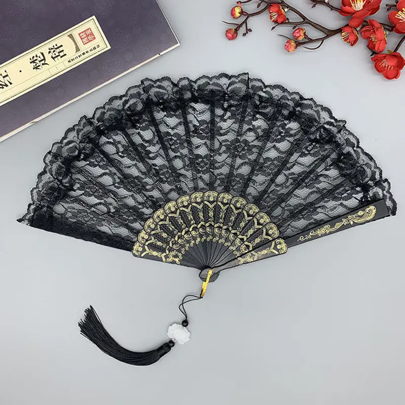 Europäische chinesische Art Retro Spitze Frauen Fan Sommer Orchidee Fan Tanz Leistung Fotografie Foto Requisiten Falt fächer AG2122