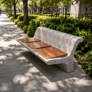 Banc en béton courbé avec assise en bois massif, résistant aux intempéries, pour projets immobiliers commerciaux et urbains - Product Image 6