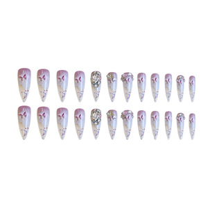 Stiletto largo 24 piezas <span class=keywords><strong>flor</strong></span> <span class=keywords><strong>3D</strong></span> <span class=keywords><strong>con</strong></span> diamante arte de <span class=keywords><strong>uñas</strong></span> acrílico Prensa en <span class=keywords><strong>uñas</strong></span> artificiales <span class=keywords><strong>uñas</strong></span> postizas para mujeres - Product Image 2
