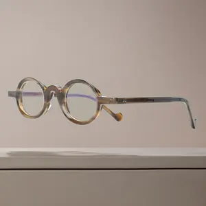 Kacamata bingkai bulat kecil antik harga grosir kacamata antisinar biru dengan asetat untuk pria wanita kacamata buatan tangan