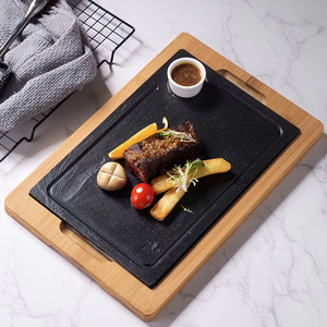 Hotel Vintage <b>Black</b> Slate and Wood Western Restaurant Steak <b>Plate</b> Eco-Friendly Polished Party Dishes - Product Image 6