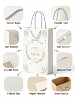Sac en papier portable à motif végétal rétro, biodégradable, respectueux de l'environnement, en matériaux recyclés, avec poignée en corde de coton épaisse, emballage cadeau