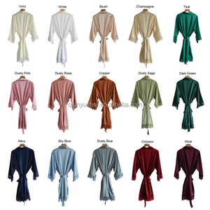 Wholesale Luxury Satin <strong>Robe</strong> Silk <strong>Women</strong> Lace Trim Wedding Party Bridesmaid Bridal <strong>Robes</strong> - Product Image 1