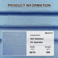 Tissu jersey tricoté slub bleu 250 g/m² extensible dans les 4 sens 92 % bambou 8 % élasthanne haute qualité certifié GRS/OCS confortable et doux