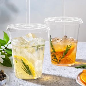 Vasos Desechables Personalizados Cleqr con Impresión UV, Aptos para Alimentos, con Tapas de Domo, 16 oz, 500 ml, Vasos de Plástico PET de Pared Simple para Bebidas Frías - Product Image 2