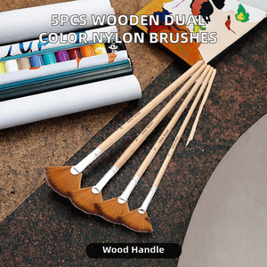 ZHUTING HB107 Lot de 5 pinceaux éventail en nylon bicolore en bois pour étudiants, idéal pour le bricolage et la peinture - Product Image 2