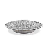 Design italien CC-Table basse ronde moderne ondulée en verre cristal avec base ronde en acier inoxydable