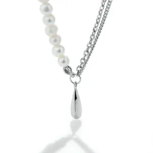 Water Drop Freshwater Pearl Retro Women 925 Jewelry Sterling Silver Necklace