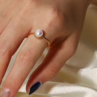 Mode Simple Bague Perle Plaqué Or Réglable En Acier Inoxydable Perle Anneau Bijoux Femmes