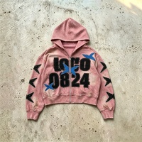 Fournisseur en vogue : Sweat à capuche vintage en polaire avec strass, style streetwear hip-hop, anti-rétrécissement, effet vieilli et broderie de patchs