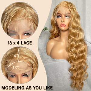 Peluca Frontal de encaje largo 13X4, pelo ondulado ligero, línea de cabello prearrancada, peluca sintética resistente al calor de encaje transparente sin pegamento - Product Image 2