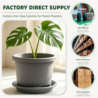 Pots de plantes en plastique PP durables en gros, avec trous de drainage, design respirant, capacité de 1,99 L, style moderne minimaliste, intérieur/extérieur