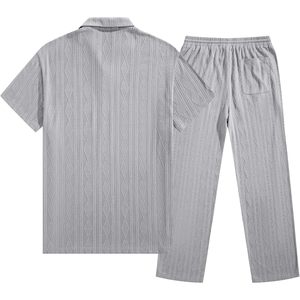 FOXA Mens Polo <b>Set</b> Short Sleeve Textured Pants Casual Summer Breathable 100% Polyester <b>Knitted</b> Outfit - Product Image 6