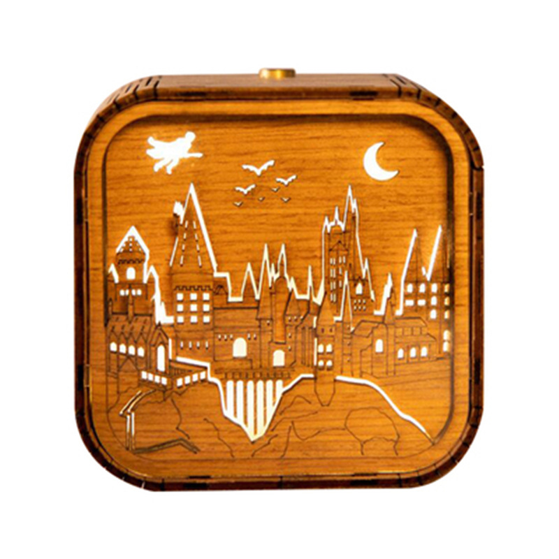 Персональные подарки ручной работы деревянные поделки 3D стерео ночник волшебный замок украшение USB зарядка сенсорная деревянная музыкальная шкатулка
